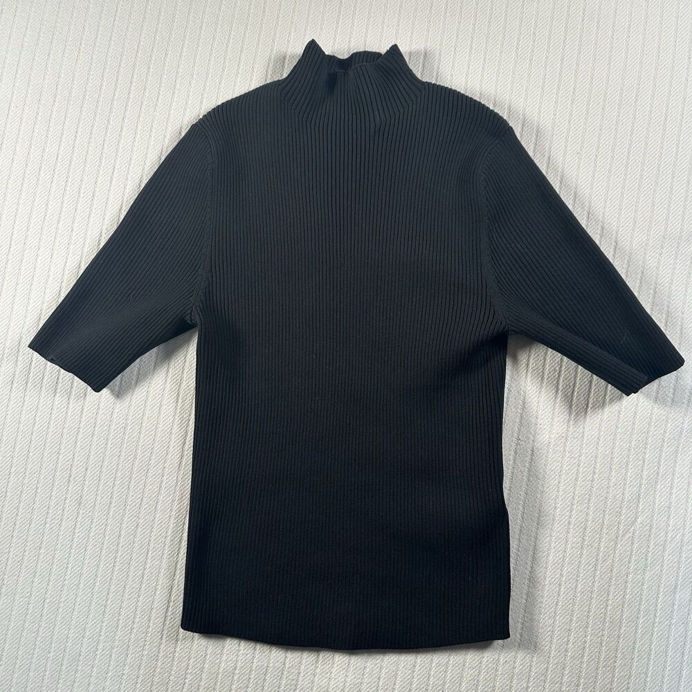 Happily Grey Black Knit Mock Neck Short Sleeve Top Women's Size S